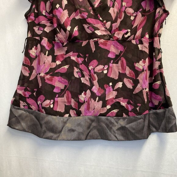 Lane Bryant Sheer V-Neck Short Flutter Sleeve Blouse Women Sz 14/16 Brown Floral - Picture 8 of 13